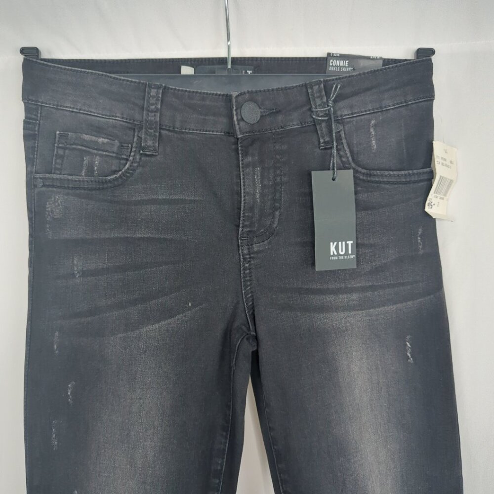 KUT Black Skinny Jeans 2 Connie Distressed Stretch Ankle NWT - Picture 2 of 9